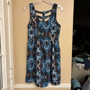 Blue Geometric Sleeveless Dress